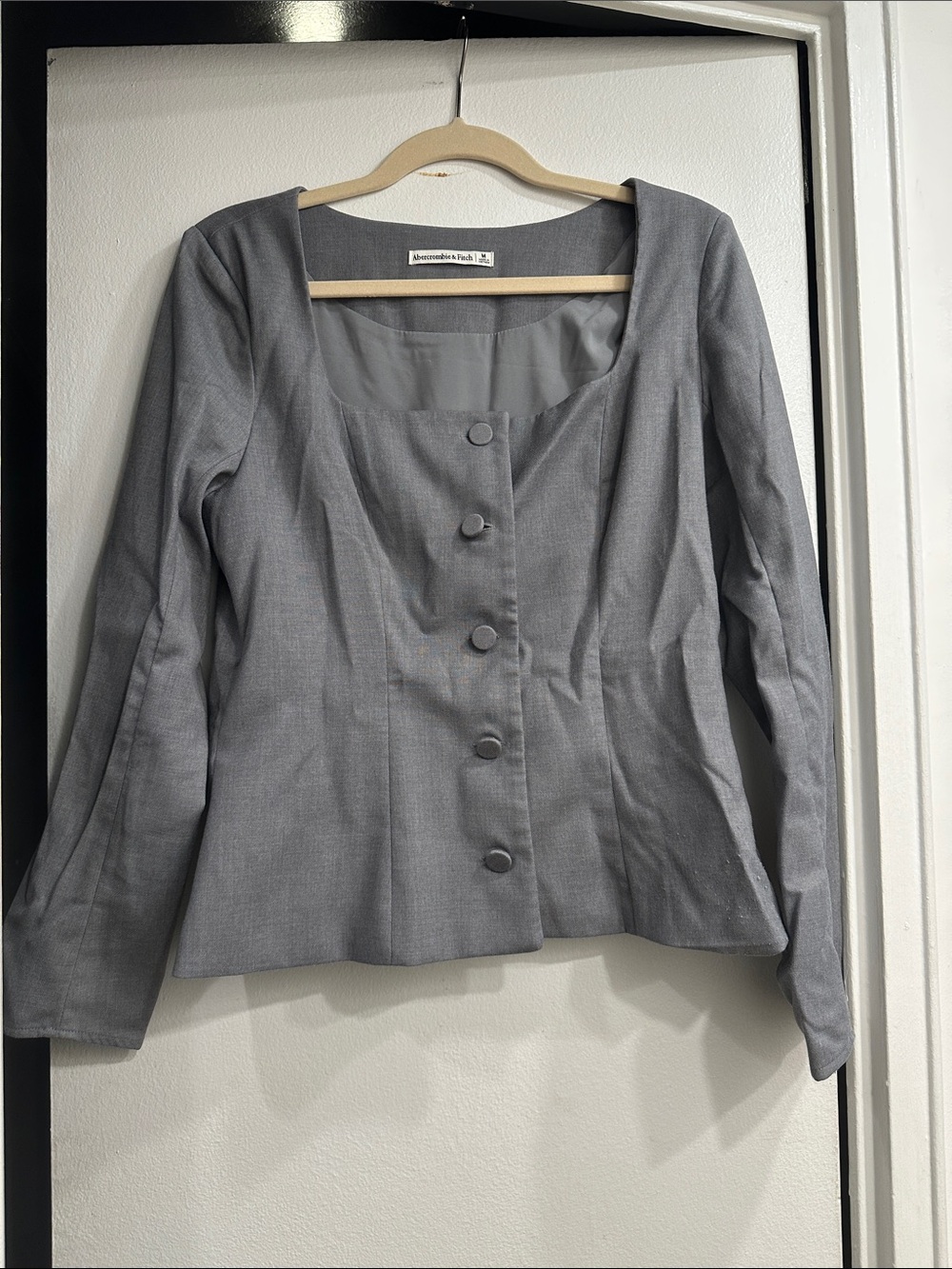 Light Gray Square Neck Button Jacket